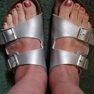 Silver Metallic Birkenstock Arizona sandals
